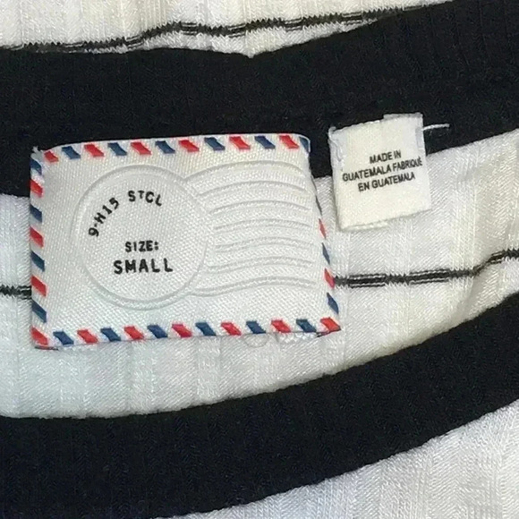 Postmark Morgan Striped Black White Tee Top Size S—D3 - Picture 5 of 6